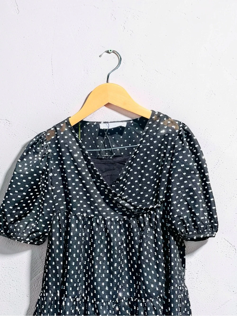 Zara Kids Black Silver Metallic Dot Tiered Wrap Dress Size 8⁠